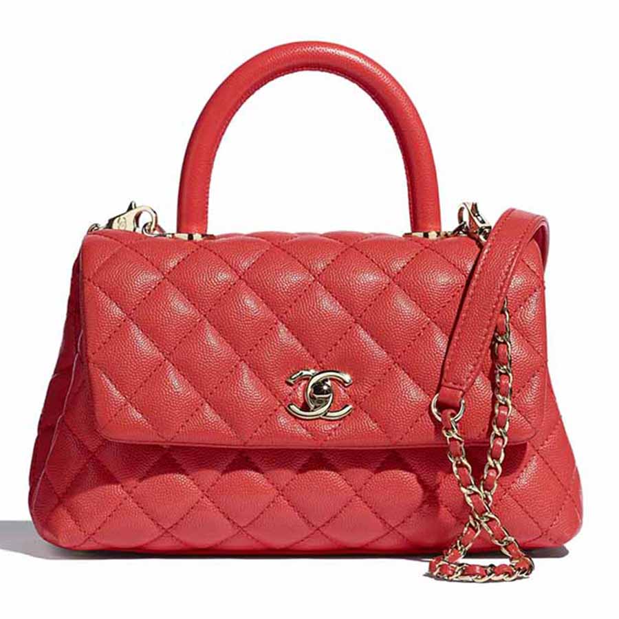 Chanel Coco Handle Bag Quilted Caviar With Lizard Cream  Nice Bag