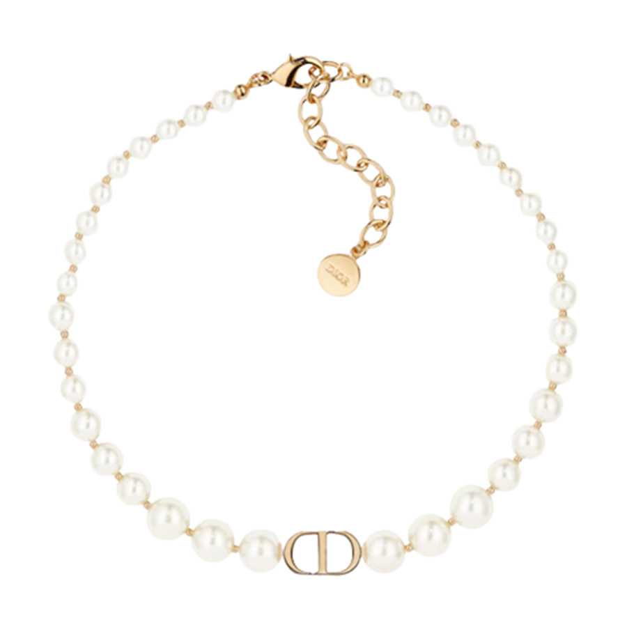 30 Montaigne Choker GoldFinish Metal and White Resin Pearls  DIOR