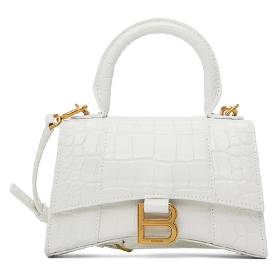 Hourglass Mini Top Handle Bag in Silver Balenciaga
