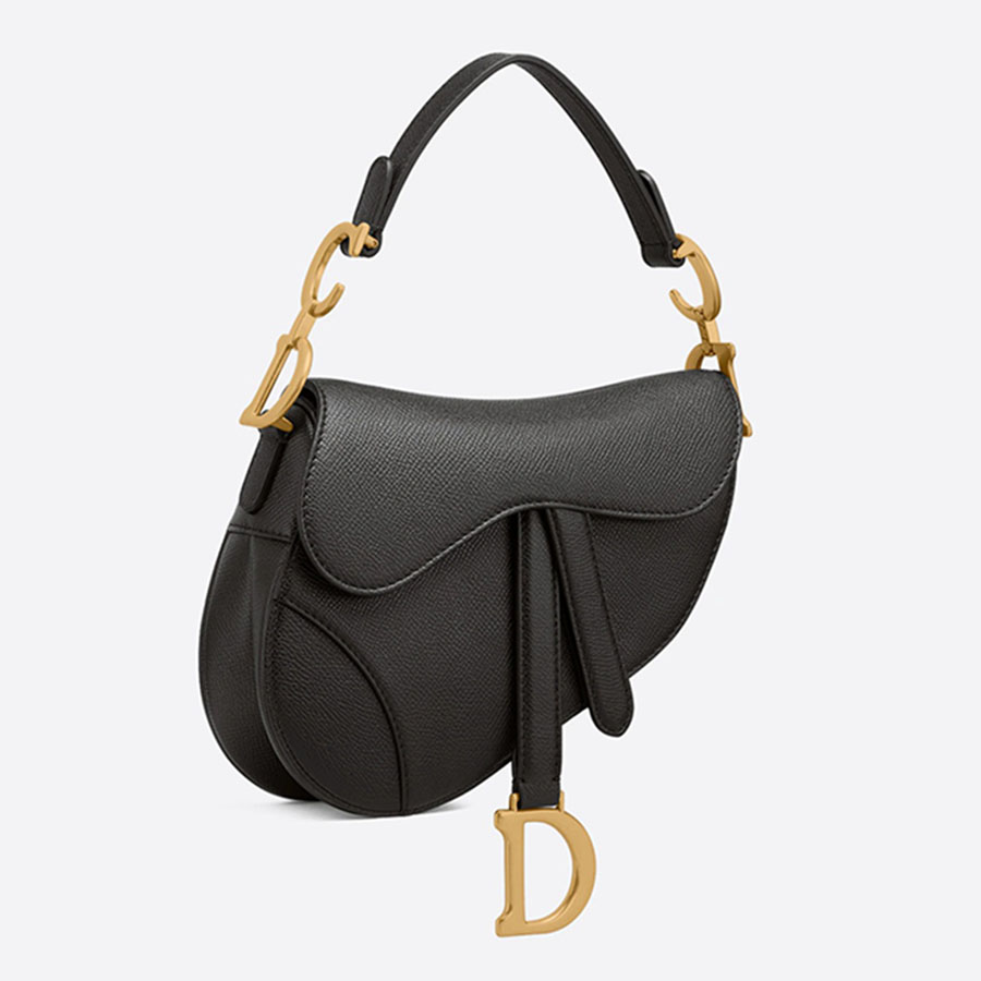 Mini Saddle Bag with Strap Black Grained Calfskin  DIOR AT