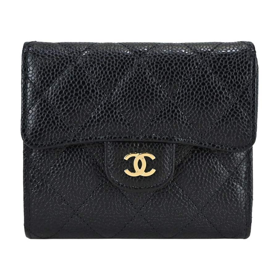 Ví Chanel Grained Calfskin  GoldTone Metal Black Classic Flap Wallet Like  Authentic