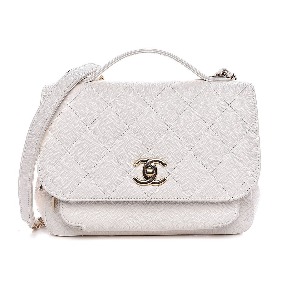 Chanel Calfskin Quilted Handbag  Bowling Bag Style White