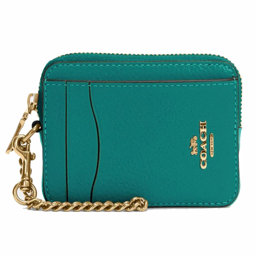 Mua Ví Nữ Coach Leather Zip Card Case in Bright Jade 6303 Màu Xanh Lá