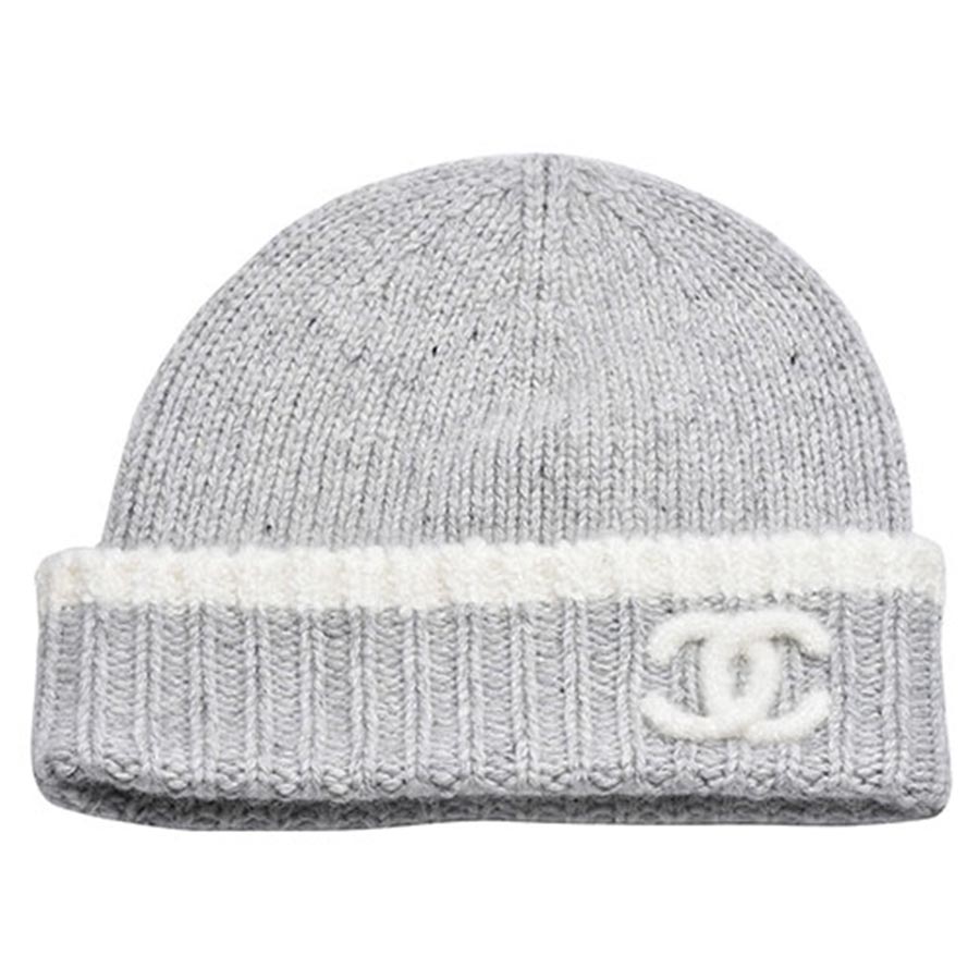 Chanel 21K Cashmere Wool CC Logo Knit Beanie Flap Hat Black in Cashmere  Wool with Silvertone  GB