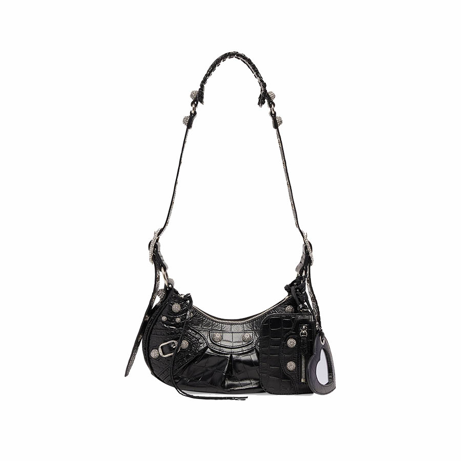 Balenciaga Hourglass Xs Croceffect Leather Shoulder Bag in Black  Lyst
