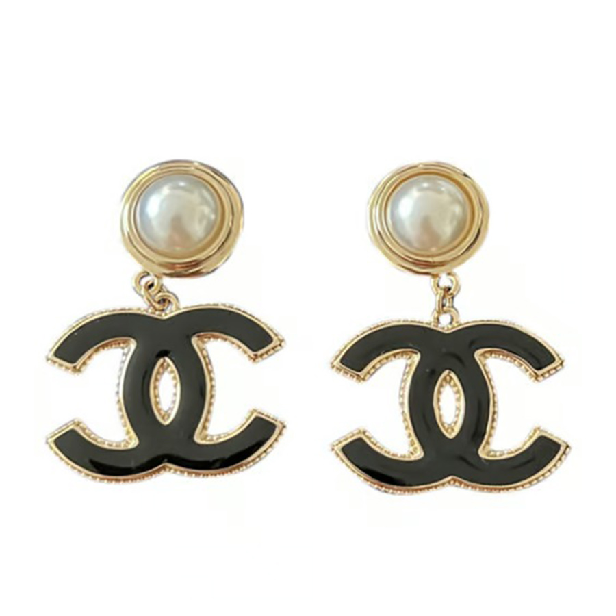 Chanel triple logo earrings gold and silver metal  VintageUnited