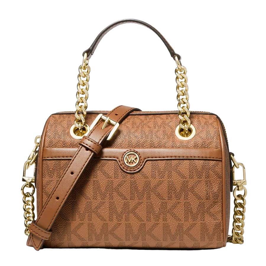 Michael Kors Carmen Large Logo and Leather Belted Satchel  Kelly Hàng Mỹ
