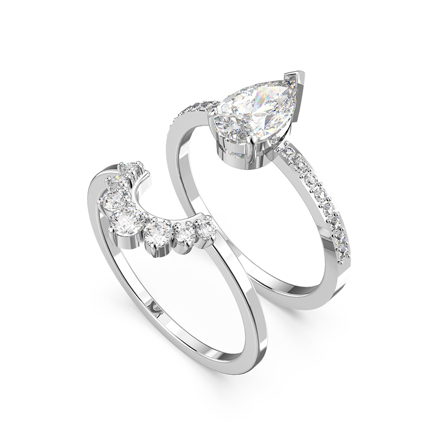 Mua Set Nhẫn Nữ Swarovski Attract Ring, Pear cut, White, Rhodium Plated ...